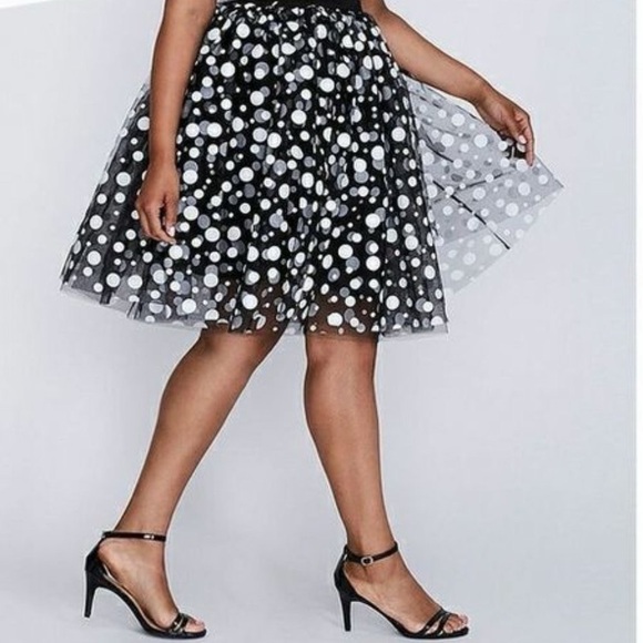 Lane Bryant Black & White Polka Dot Tulle Flaired Ballerina Tutu Skirt 22 24 - Picture 1 of 8